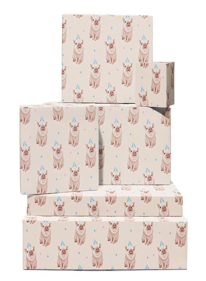 CENTRAL 23 Farm Animal Wrapping Paper - Pig - Birthday Piggy - 6 Sheets Of Gift Wrap - Pink Wrapping Paper For Women Girls Kids - Comes With Stickers - Image 1